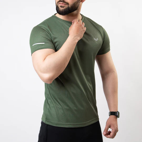 Olive Mesh Quick Dry T-Shirt With Reflective Detailing